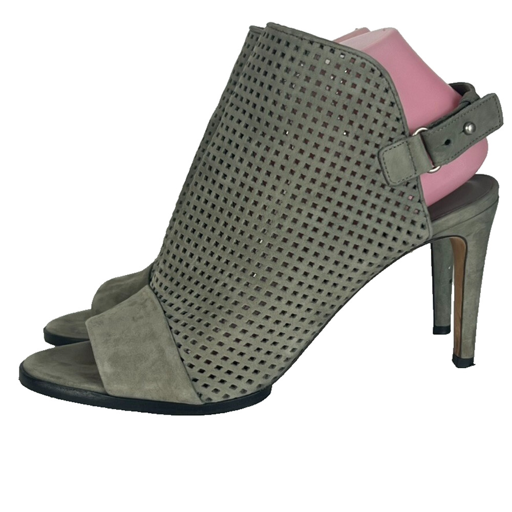 Vince Sandals Women's 8.5 M Slate Green Suede Open Toe Perforated Cage Slingback